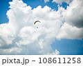 Blue and yellow Ukrainian flag paraglide in skydive 108611258
