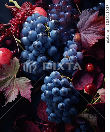 grapes and red leaves on a black background with the text, how to use color in your food photography grapes and red leaves on a black background with the text, how to use color in your food photography 108611937