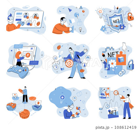 Virtual world vector illustration. Virtuality in digital world allows for creation immersive and interactive experiences VR Virtual Reality technology immerses users in realistic digital VR Virtual world vector illustration. Virtuality in digital world allows for creation immersive and interactive experiences VR Virtual Reality technology immerses users in realistic digital VR 108612419