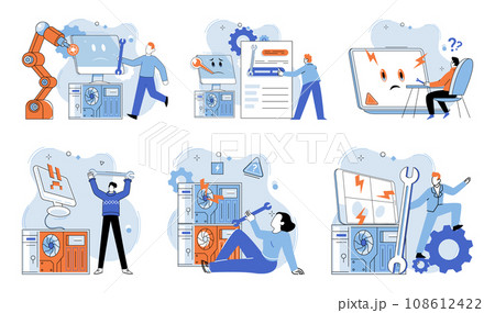 System administrator. Vector illustration. Supportive managers provide aid and help to their team members in their daily tasks The system administrator concept highlights importance technical System administrator. Vector illustration. Supportive managers provide aid and help to their team members in their daily tasks The system administrator concept highlights importance technical 108612422