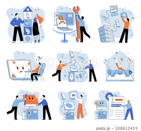 Technical support. Vector illustration. Online platforms provide information and connections to technical specialists around world A technical assistant is valuable resource in navigating complex 108612433