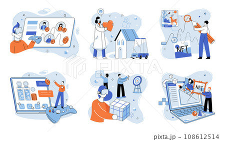 Web 3 vector illustration. Businesses thrive in digital economy by leveraging blockchain technology and cryptocurrencies The cyber world encompasses virtual spaces and digital interactions facilitated Web 3 vector illustration. Businesses thrive in digital economy by leveraging blockchain technology and cryptocurrencies The cyber world encompasses virtual spaces and digital interactions facilitated 108612514