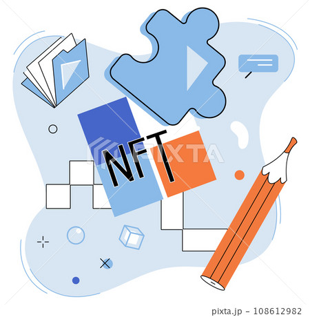 NFT vector illustration. Cryptocurrencies offer individuals greater control over their finances and ability to bypass traditional banking systems The rise NFTs has sparked cultural shift 108612982