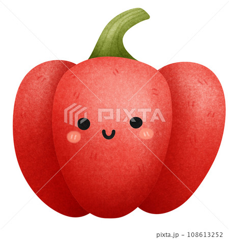 Isolated cute and happy smiling juicy red bell pepper vegetable character in transparent background 108613252
