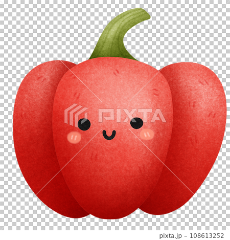 Isolated cute and happy smiling juicy red bell pepper vegetable character in transparent background 108613252
