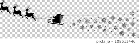 拉著聖誕老公公的馴鹿和雪花的剪影 108613446