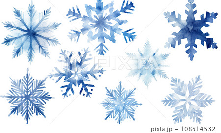Snowflakes set on white background. Watercolor illustration.  Snowflakes set on white background. Watercolor illustration.  108614532