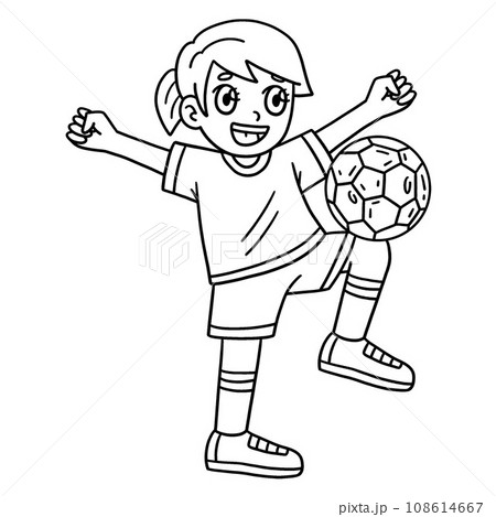 Soccer Girl Balancing Ball on Knee Isolated Soccer Girl Balancing Ball on Knee Isolated 108614667