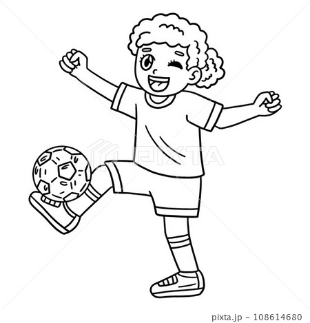 Girl with Soccer Ball on Foot Isolated Coloring Girl with Soccer Ball on Foot Isolated Coloring 108614680