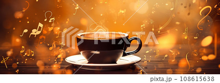 Composition of coffee cup on the notes banner 108615638