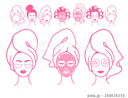 Female portraits with facial masks and towels 108616258