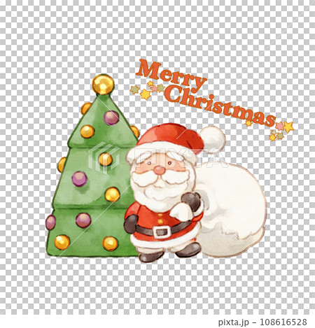 クリスマス用のイラスト。ツリーとサンタと文字のイラスト素材