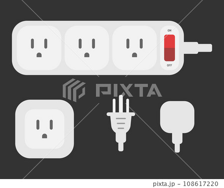 power outlet plug extension strip type b set vector flat illustration 108617220