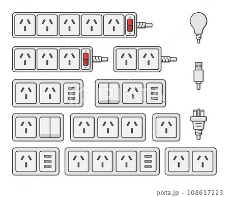 power outlet plug extension stip switch chinese type i set vector flat illustration power outlet plug extension stip switch chinese type i set vector flat illustration 108617223