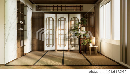 Nihon room design interior with door paper and tatami mat floor room japanese style. 108618243