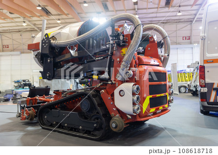 Red rescue drone for firefighter - machine with visible internal components. Red rescue drone for firefighter - machine with visible internal components. 108618718
