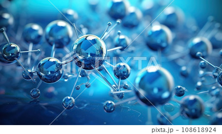 Abstract molecules design. Atoms. Molecular structure with blue spherical particles. 108618924