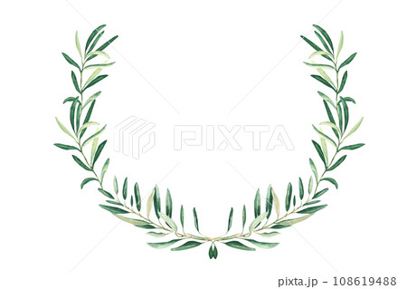 Watercolor olive wreath. Isolated on white background. Hand drawn botanical illustration of sports achievements, awards and success. Can be used for emblem and logos design. 108619488