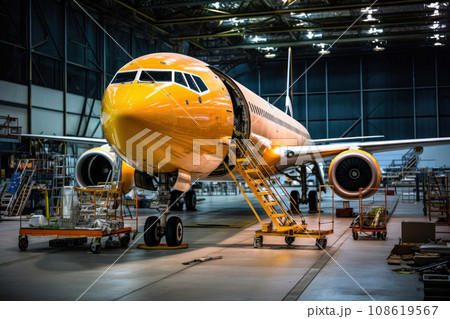 Airplane maintenance in hangar. Generative AI 108619567