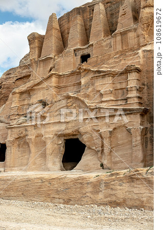 View of the temple carved by man into a sandstone rock. Petra, Jordan. View of the temple carved by man into a sandstone rock. Petra, Jordan. 108619672