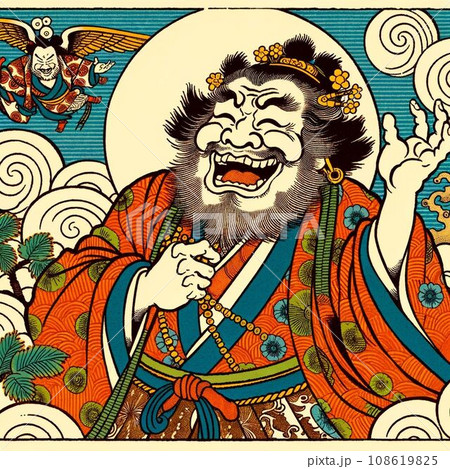 AI生成画像_愉快な人物が笑っている古い日本風のイラストのイラスト ...