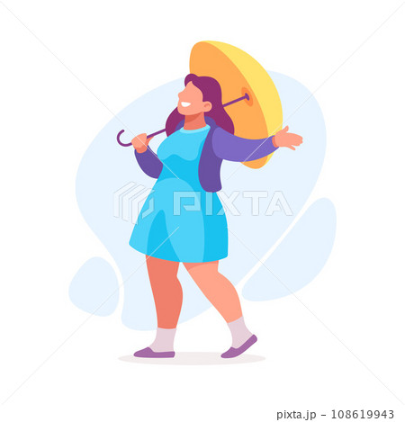 Body Positive Happy Woman Character with Cheerful Smile Walk with Umbrella Vector Illustration Body Positive Happy Woman Character with Cheerful Smile Walk with Umbrella Vector Illustration 108619943