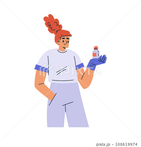 Female Doctor Character as Professional Hospital Worker with Medicine Bottle Vector Illustration 108619974