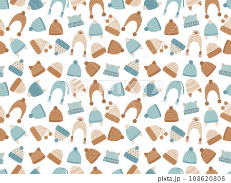 Seamless pattern with Hats. Seamless background. Winter print great for wrapping, fabric, textiles, wallpaper 108620808