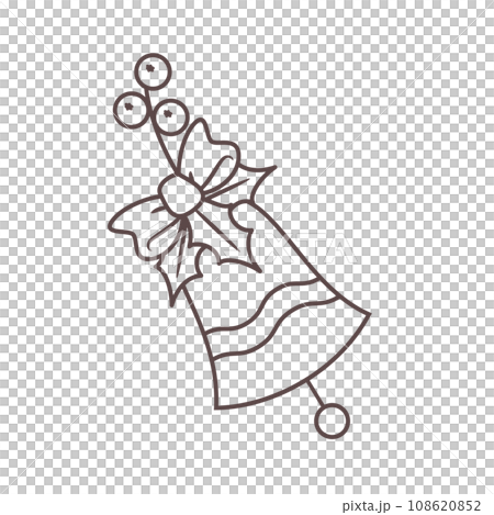 Outline festive bell with tied bow and holly Outline festive bell with tied bow and holly 108620852