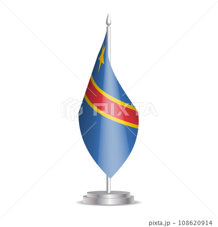 Democratic Republic of the Congo flag - 3D mini flag hanging on desktop flagpole. Usable for summit or conference presentaiton. Vector illustration with shading. 108620914