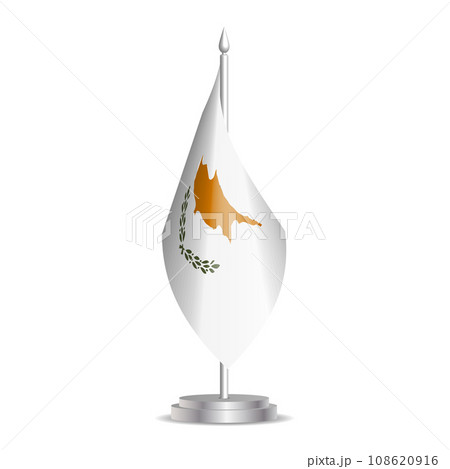Cyprus flag - 3D mini flag hanging on desktop flagpole. Usable for summit or conference presentaiton. Vector illustration with shading. 108620916