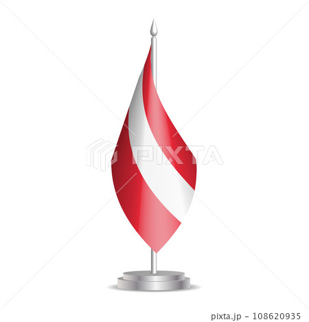 Austria flag - 3D mini flag hanging on desktop flagpole. Usable for summit or conference presentaiton. Vector illustration with shading. 108620935