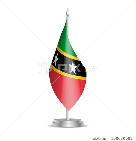 Saint Kitts and Nevis flag - 3D mini flag hanging on desktop flagpole. Usable for summit or conference presentaiton. Vector illustration with shading. 108620983