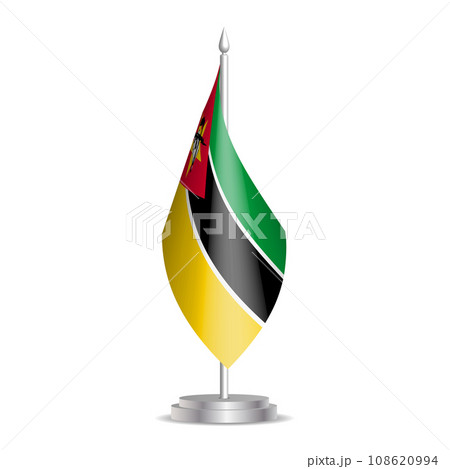 Mozambique flag - 3D mini flag hanging on desktop flagpole. Usable for summit or conference presentaiton. Vector illustration with shading. 108620994