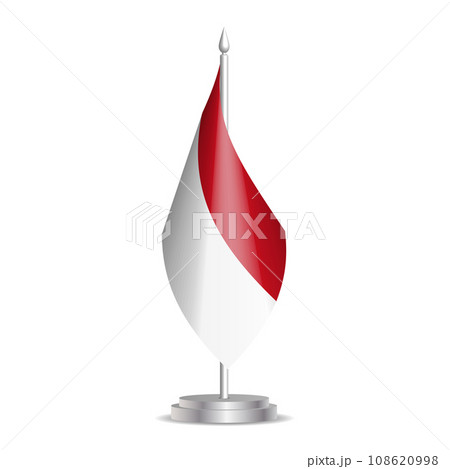 Monaco flag - 3D mini flag hanging on desktop flagpole. Usable for summit or conference presentaiton. Vector illustration with shading. 108620998