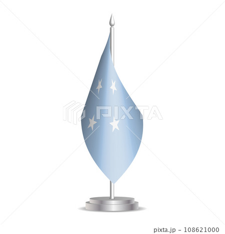 Federated States of Micronesia flag - 3D mini flag hanging on desktop flagpole. Usable for summit or conference presentaiton. Vector illustration with shading. Federated States of Micronesia flag - 3D mini flag hanging on desktop flagpole. Usable for summit or conference presentaiton. Vector illustration with shading. 108621000