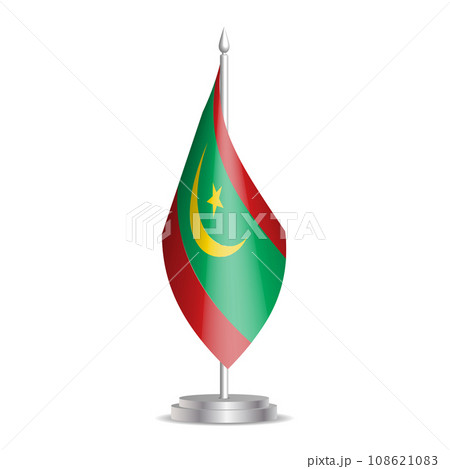 Mauritania flag - 3D mini flag hanging on desktop flagpole. Usable for summit or conference presentaiton. Vector illustration with shading. Mauritania flag - 3D mini flag hanging on desktop flagpole. Usable for summit or conference presentaiton. Vector illustration with shading. 108621083