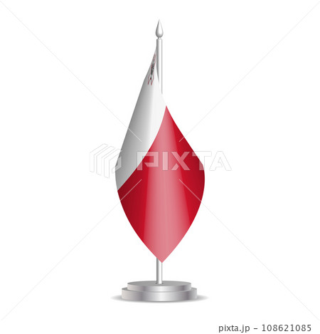 Malta flag - 3D mini flag hanging on desktop flagpole. Usable for summit or conference presentaiton. Vector illustration with shading. 108621085