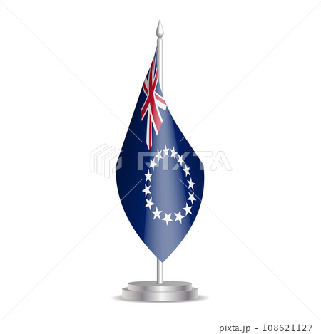 Cook Islands flag - 3D mini flag hanging on desktop flagpole. Usable for summit or conference presentaiton. Vector illustration with shading. 108621127