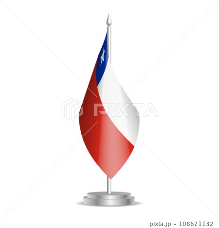 Chile flag - 3D mini flag hanging on desktop flagpole. Usable for summit or conference presentaiton. Vector illustration with shading. Chile flag - 3D mini flag hanging on desktop flagpole. Usable for summit or conference presentaiton. Vector illustration with shading. 108621132