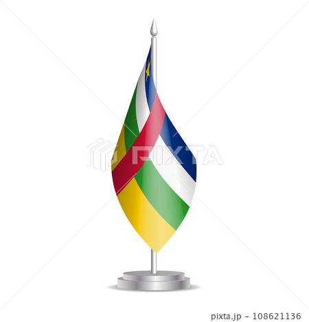 Central African Republic flag - 3D mini flag hanging on desktop flagpole. Usable for summit or conference presentaiton. Vector illustration with shading. Central African Republic flag - 3D mini flag hanging on desktop flagpole. Usable for summit or conference presentaiton. Vector illustration with shading. 108621136