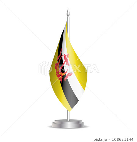 Brunei flag - 3D mini flag hanging on desktop flagpole. Usable for summit or conference presentaiton. Vector illustration with shading. Brunei flag - 3D mini flag hanging on desktop flagpole. Usable for summit or conference presentaiton. Vector illustration with shading. 108621144