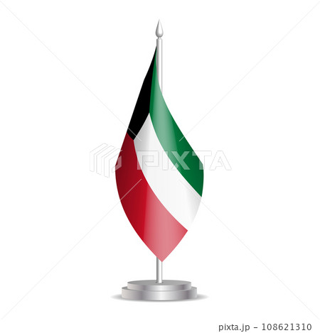 Kuwait flag - 3D mini flag hanging on desktop flagpole. Usable for summit or conference presentaiton. Vector illustration with shading. Kuwait flag - 3D mini flag hanging on desktop flagpole. Usable for summit or conference presentaiton. Vector illustration with shading. 108621310