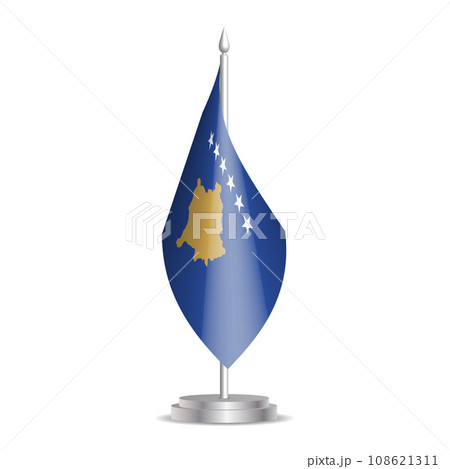 Kosovo flag - 3D mini flag hanging on desktop flagpole. Usable for summit or conference presentaiton. Vector illustration with shading. Kosovo flag - 3D mini flag hanging on desktop flagpole. Usable for summit or conference presentaiton. Vector illustration with shading. 108621311