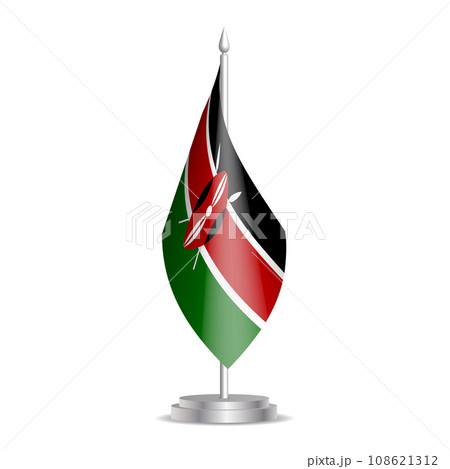 Kenya flag - 3D mini flag hanging on desktop flagpole. Usable for summit or conference presentaiton. Vector illustration with shading. Kenya flag - 3D mini flag hanging on desktop flagpole. Usable for summit or conference presentaiton. Vector illustration with shading. 108621312