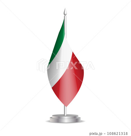 Italy flag - 3D mini flag hanging on desktop flagpole. Usable for summit or conference presentaiton. Vector illustration with shading. Italy flag - 3D mini flag hanging on desktop flagpole. Usable for summit or conference presentaiton. Vector illustration with shading. 108621318
