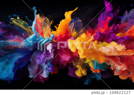 Abstract background of vibrant colorful paint splashes on black background 108622127