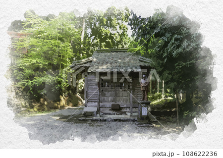 水彩画風　高岡神社　建勲神社と乃木将軍像　岡山県真庭市 108622236