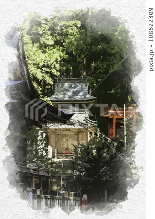 水彩画風　高岡神社　四十疫神社　岡山県真庭市 108622309