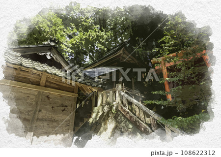 水彩画風 高岡神社 四十疫神社 岡山県真庭市 水彩画風 高岡神社 四十疫神社 岡山県真庭市 108622312